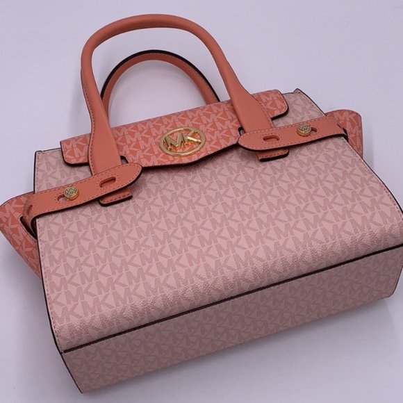 Michael Kors Carmen Medium Color-Block Logo Satchel Crossbody Sherbert Multi - Picture 4 of 16